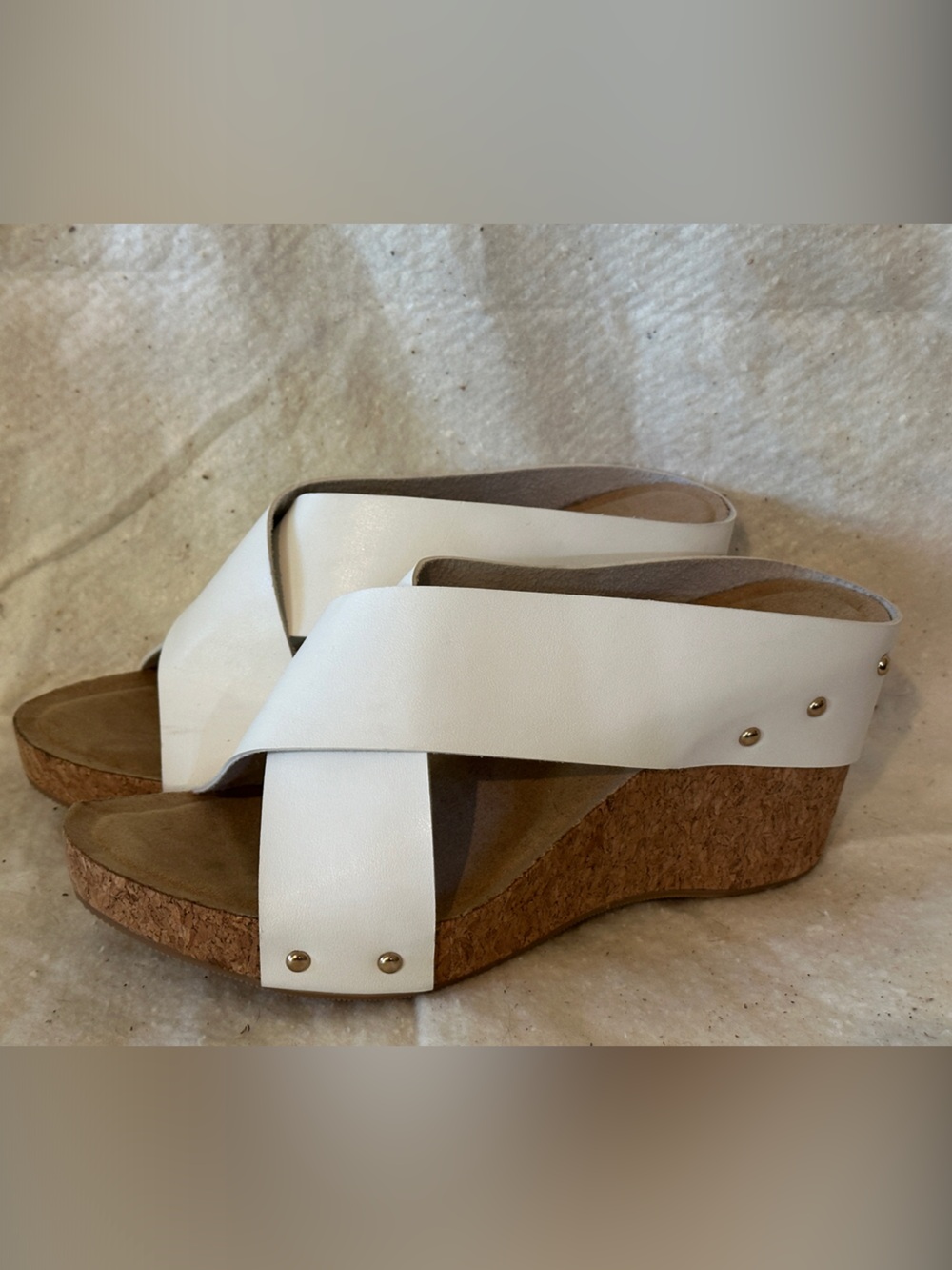 CL by Laundry White Cork Wedge Slide Sandals